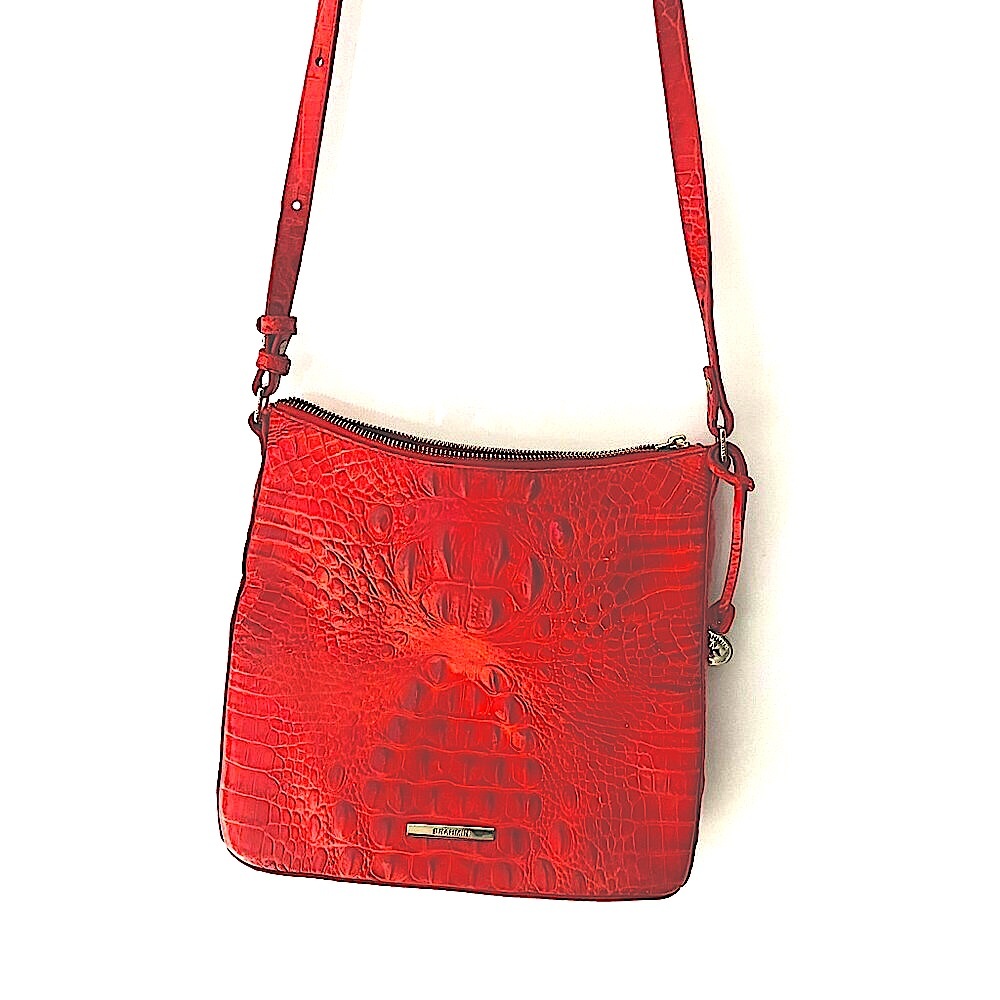 Brahmin Katie Crossbody Croc Embossed Lipstick Red Messenger Bag - Picture 8 of 12